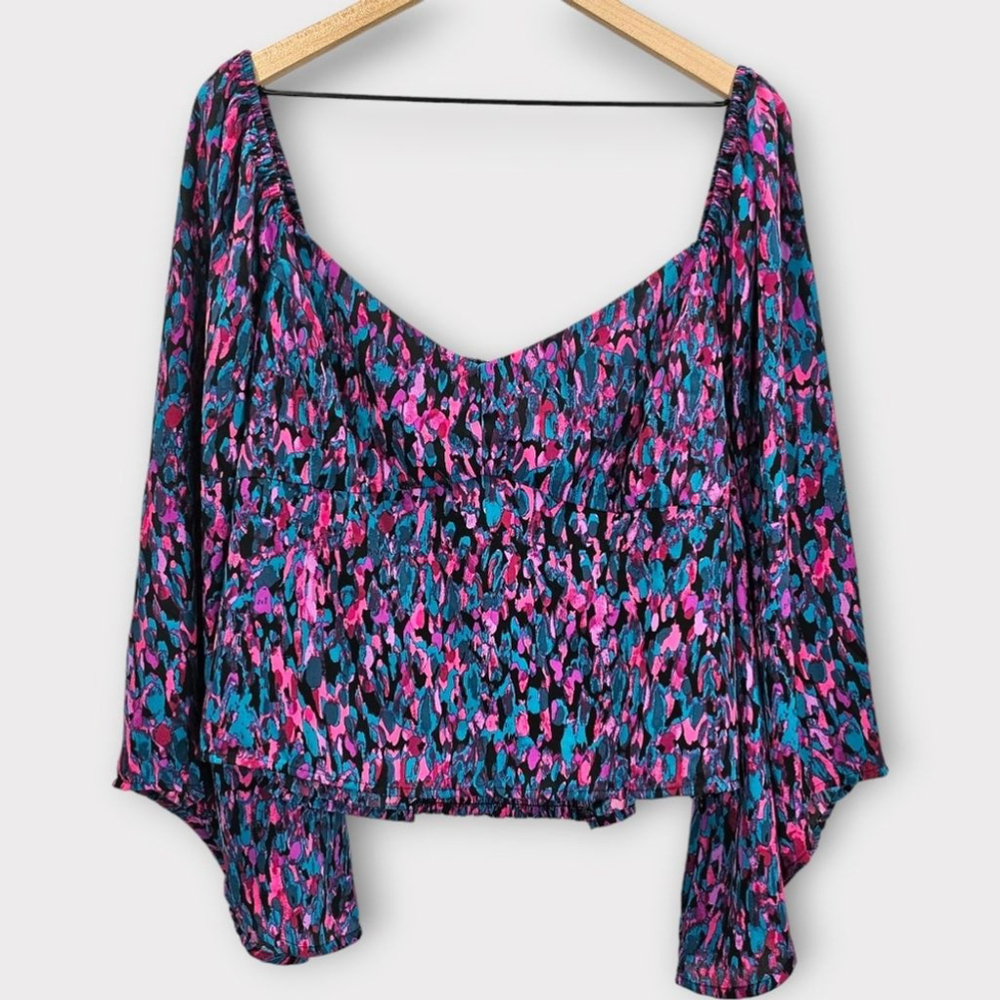 NY&Co Abstract Print Kimono Sleeve Sweetheart Top XXL